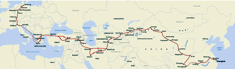 Mit dem Reisebus von Freiburg nach Shanghai, auf der Seidenstraße um die halbe Welt.